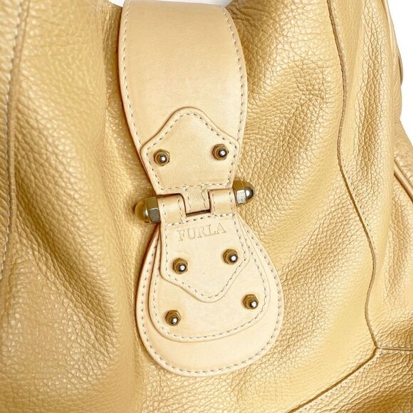 FURLA Genuine Leather Hobo Shoulder Bag Made in Italy in Light Tan - Picture 4 of 8
